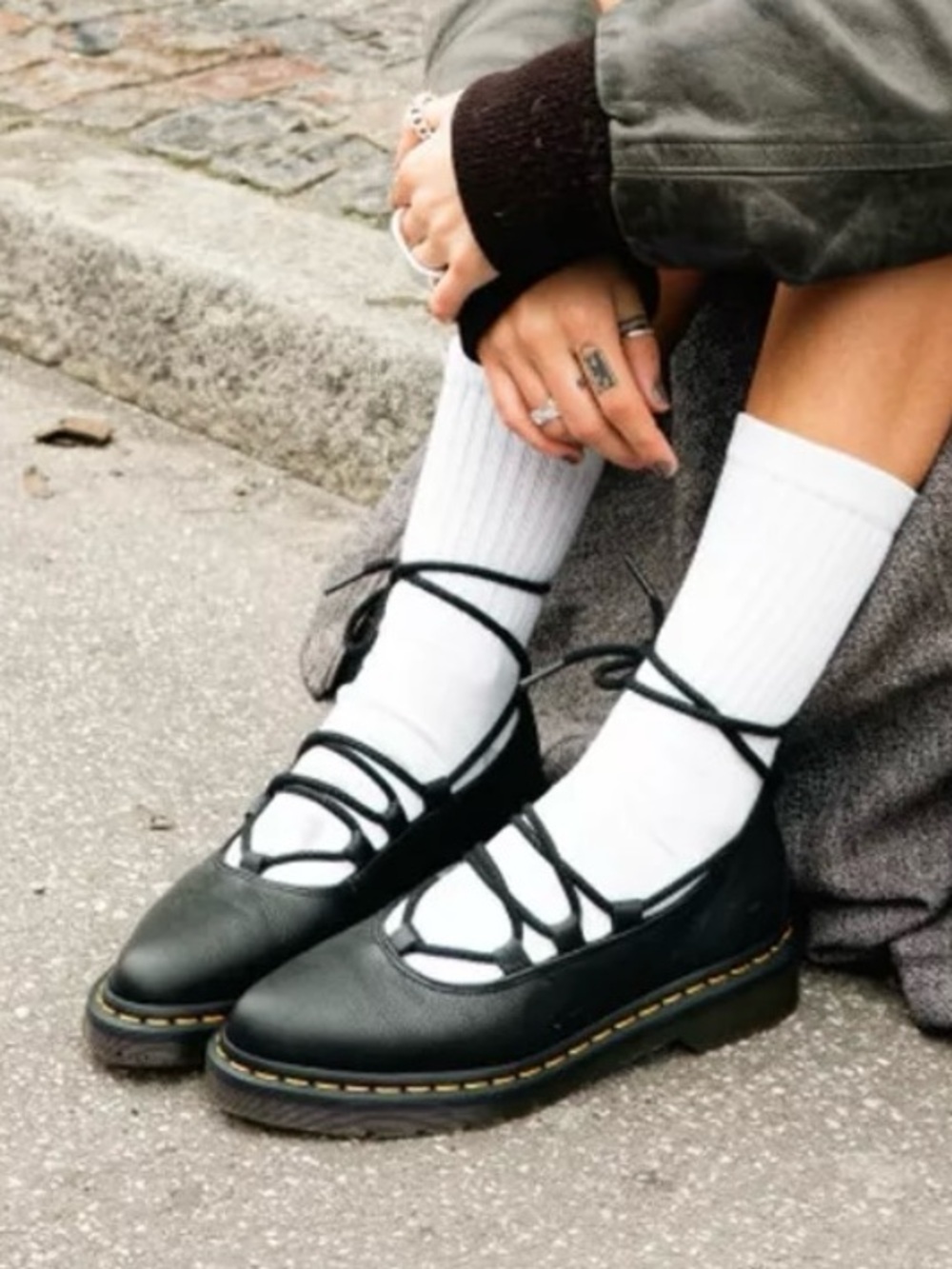 Dr. Martens Elphie II Virginia Leather Lace Up Ballet Flats in black